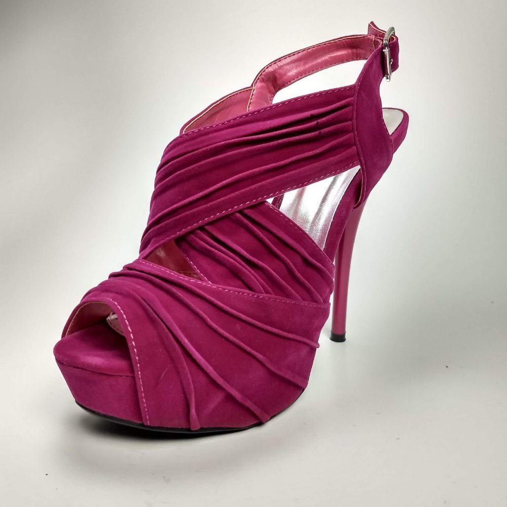 Qupid Fuchsia Suede Platform Open Toe 5.5" Stilett - image 4